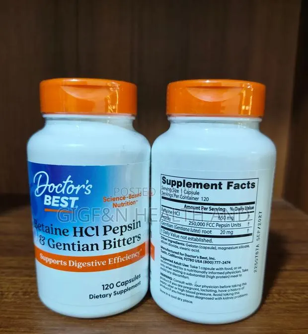 Betaine HCL Pepsin Gentian Bitters, 120 Capsules (Gut Health) · Photo 1