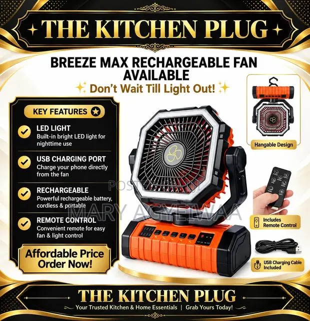 Breeze Max Rechargeable Fan With LED Light & Remote · Photo 1