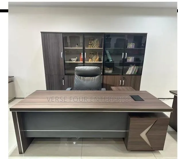Modern Executive Desk With a Premium Wood Finish and Built-in Storage
