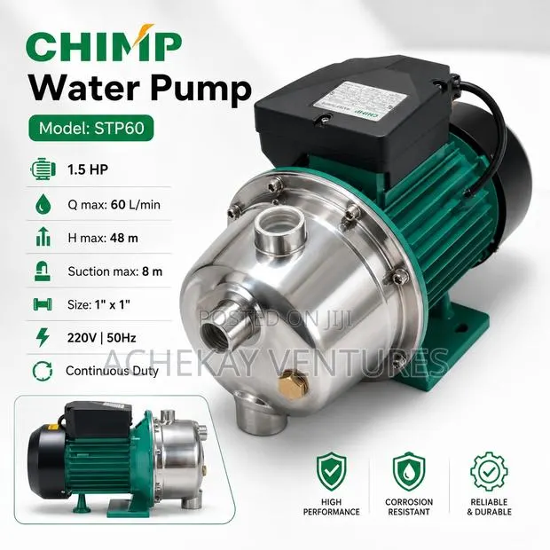 CHIMP STP60 Self-Priming Water Pump – 1.5HP Stainless Steel Body · Photo 1