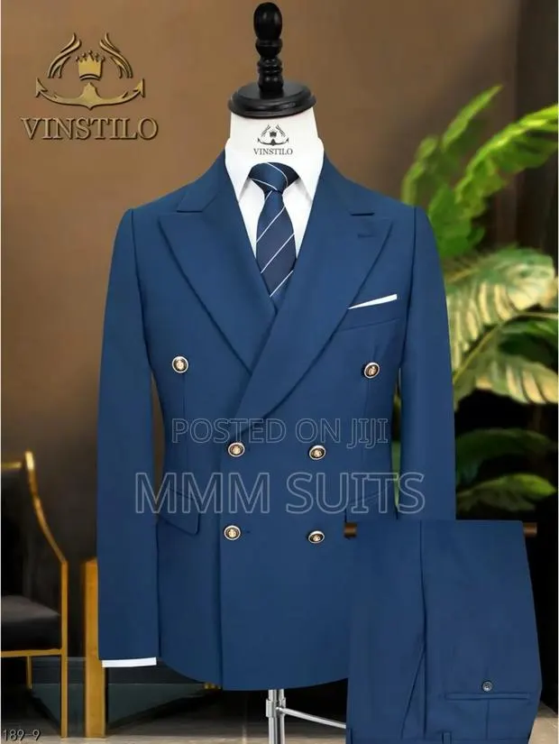Quality Turkish 2-Piece Double-Breasted Men Suit in Teal Blue · Photo 1
