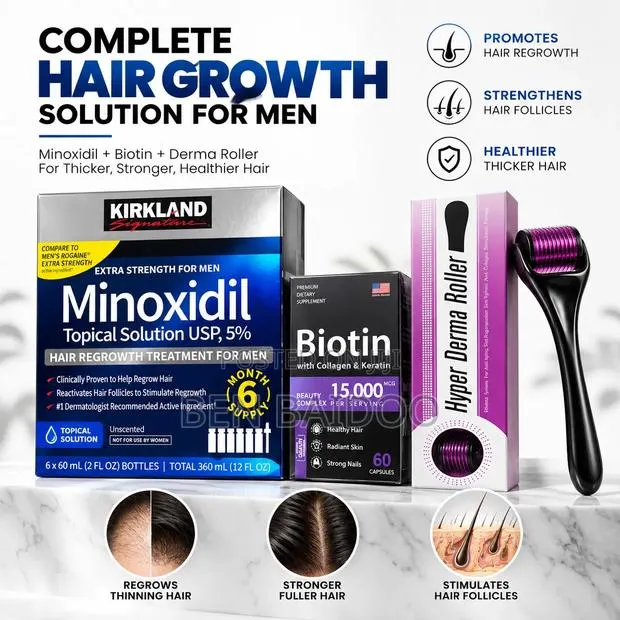 Kirkland Minoxidil Pack+Derma Roller+Biotin (Complete Solution) · Photo 1