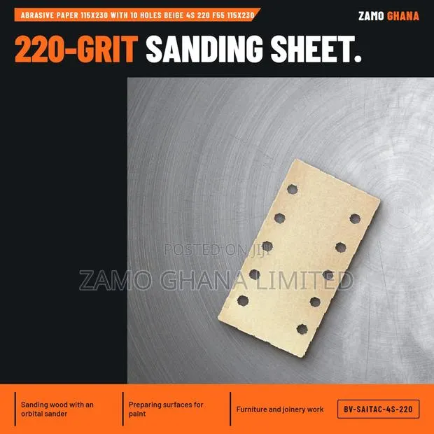 Abrasive Paper 115X230 With 10 Holes Beige 4S 220 F - BV-SAITAC-4S-220 · Photo 1