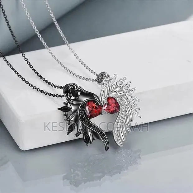 Unisex Alloy Pendant Necklace - Black/White Wings SKU-791779 · Photo 1