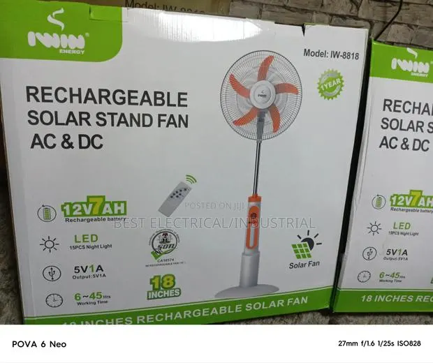 Rechargeable Solar Stand Fan 18 Inches AC DC · Photo 1