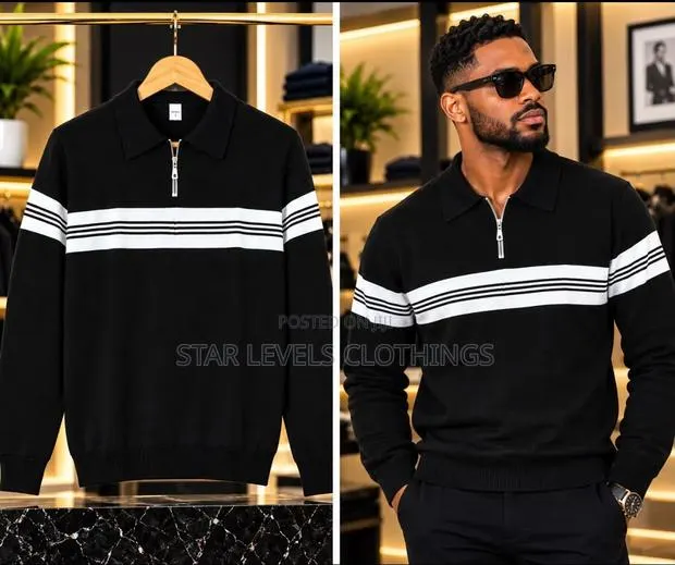 Quarter Zip Knitted Sweat Shirts in Stock (BLACK) · Photo 1