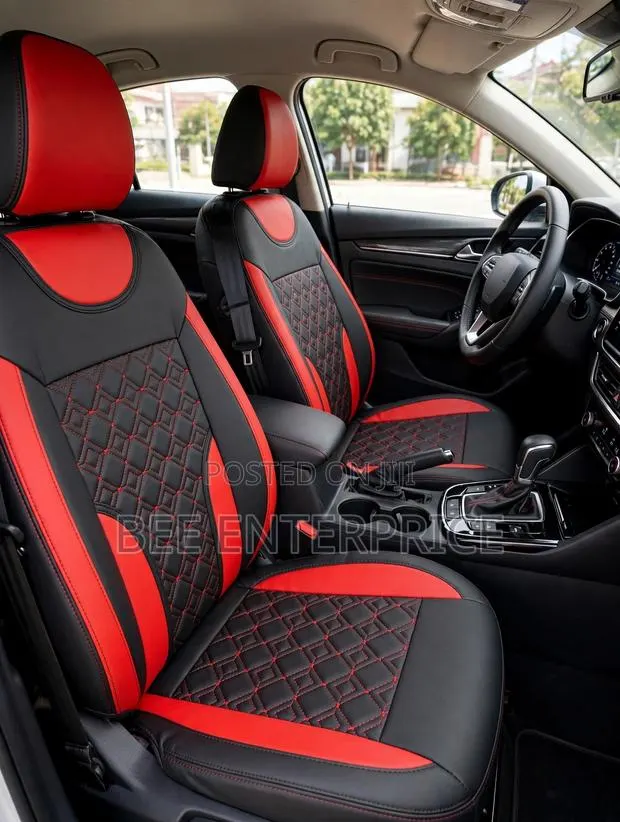 Red and Black Leather Seat Cover-Full Set · Photo 1
