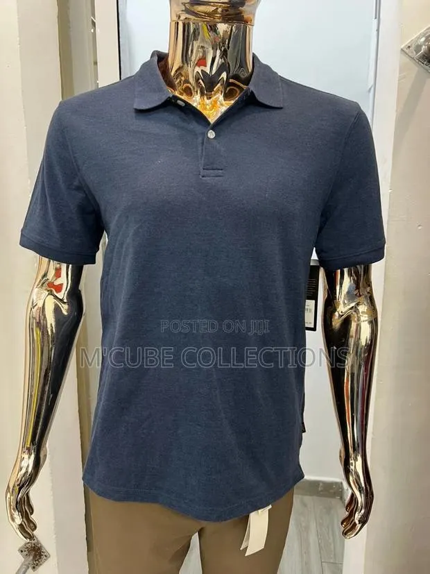 Navy Button-Collar Polo Shirt · Photo 1