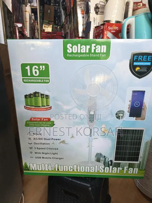 16" Solar Rechargeable Standing Fan · Photo 1