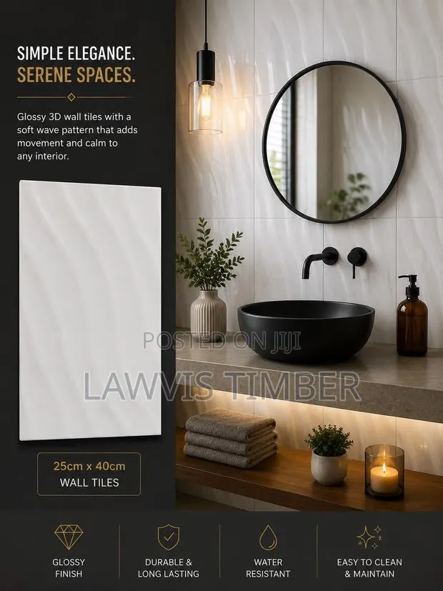 25x40cm Ivory Silk Wave Glossy 3D Wall Tiles · Photo 1