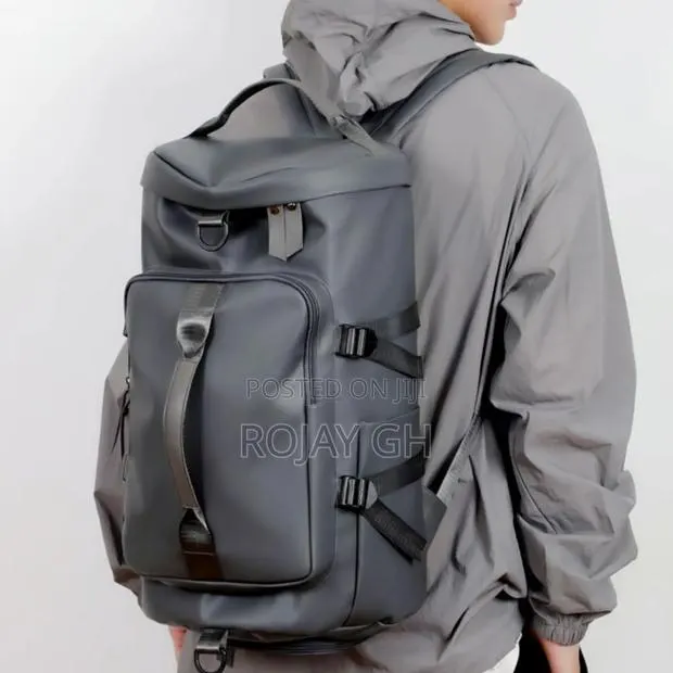 Multi-Functional Leather Travel Backpack With Shoe Compartment - Gray · Photo 1