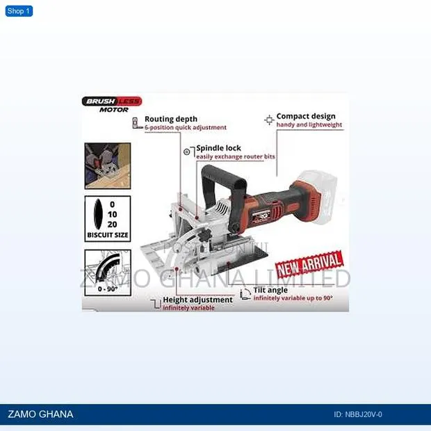 20v Biscuit Jointer 100x3.8x22mm 6t 4mm 8000rpm 90d Cordle - Nbbj20v-0 · Photo 1