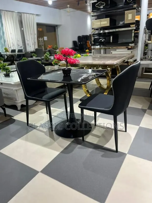 Modern 2-Seater Square Marble-Effect Dining Set With Pedestal Base · Photo 1
