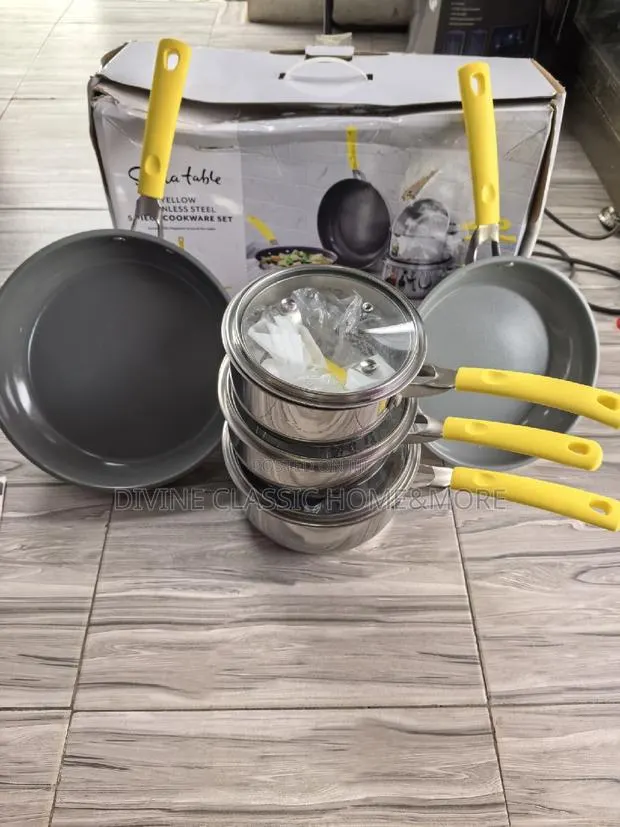 18pcs Stainless Steel With Yellow Handle Cookware Set · Photo 1