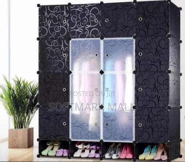 Durable 16 Cubes Wardrobe With Shoe Rack - Black · Photo 1