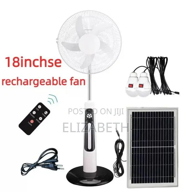 18 Inches Rechargeable Fan With Solar and Bulbs · Photo 1