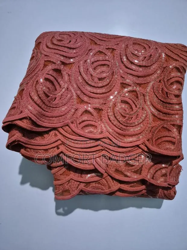 Coral Orange Lace With Spiral Sequins