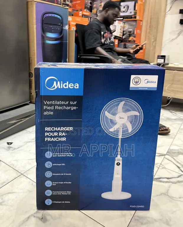 Check Out Affordable Midea 18” Rechargeable Standing Fan(White). · Photo 1