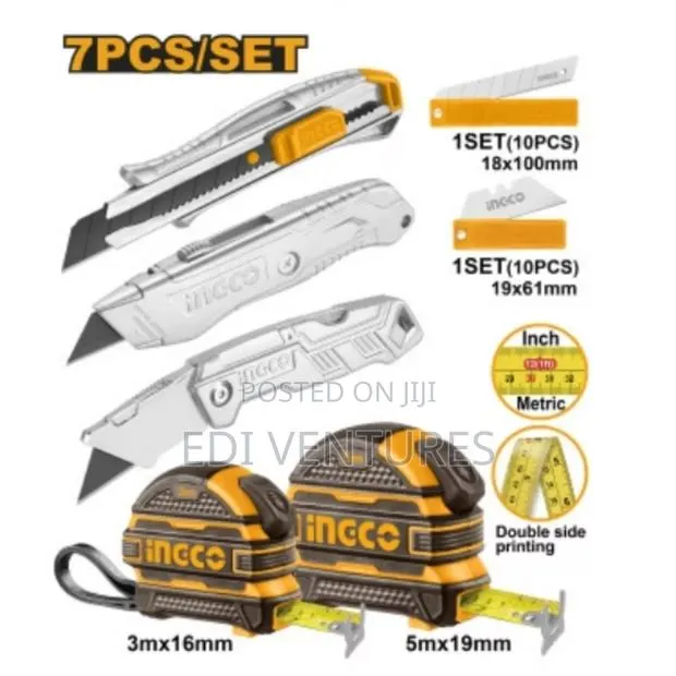 INGCO 2 Measuring Tapes and 3 Utility Knives Set · Photo 1