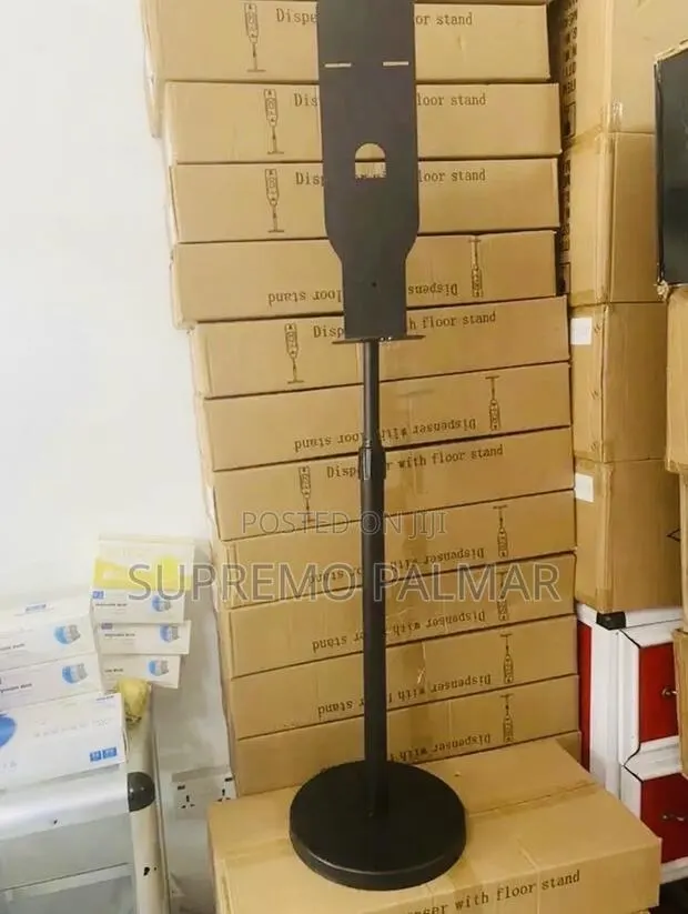 Black Sanitizer Dispenser Floor Stand Adjustable Height Universal · Photo 1
