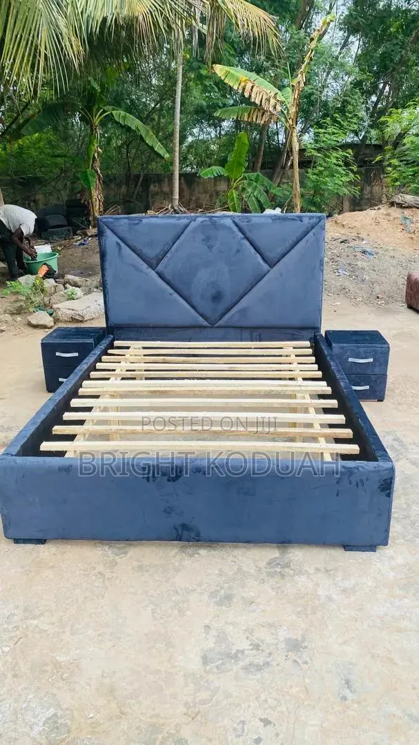 Dark Blue Double Bed Frame With Side Drawers · Photo 1