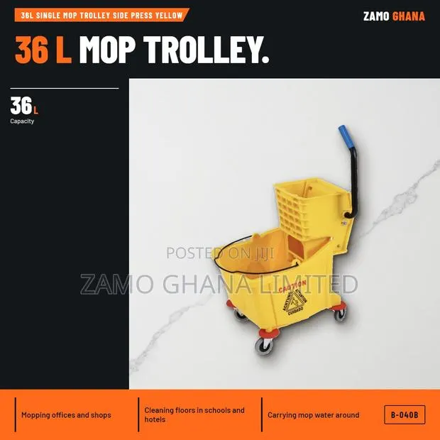 36L Single Mop Trolley Side Press Yellow - B-040b · Photo 1