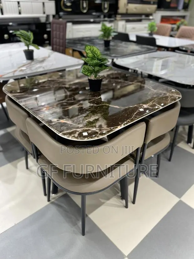 Modern Brown Marble 4-seater Dining Set · Photo 1