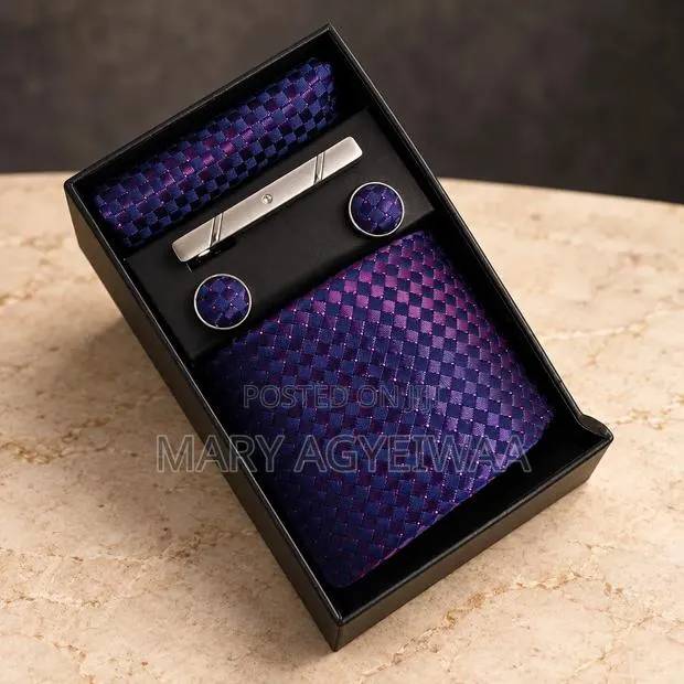 Men’s Tie Set With Cufflinks, Pocket Square & Tie Clip · Photo 1