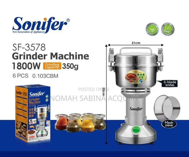 Sonifer Stainless Steel Spices Grinder Machine ,1,800W (350g) · Photo 1