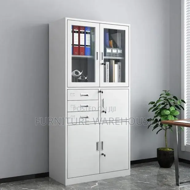 Modern White Steel Filing Cabinet With Safe and Adjustable Shelves · Photo 1