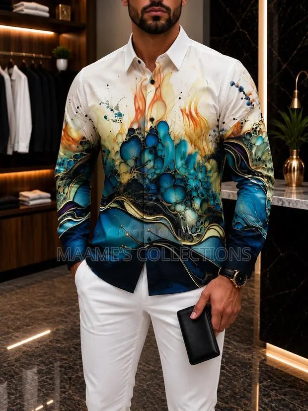 Men’s Luxury Abstract Print Long Sleeve Shirt · Photo 1