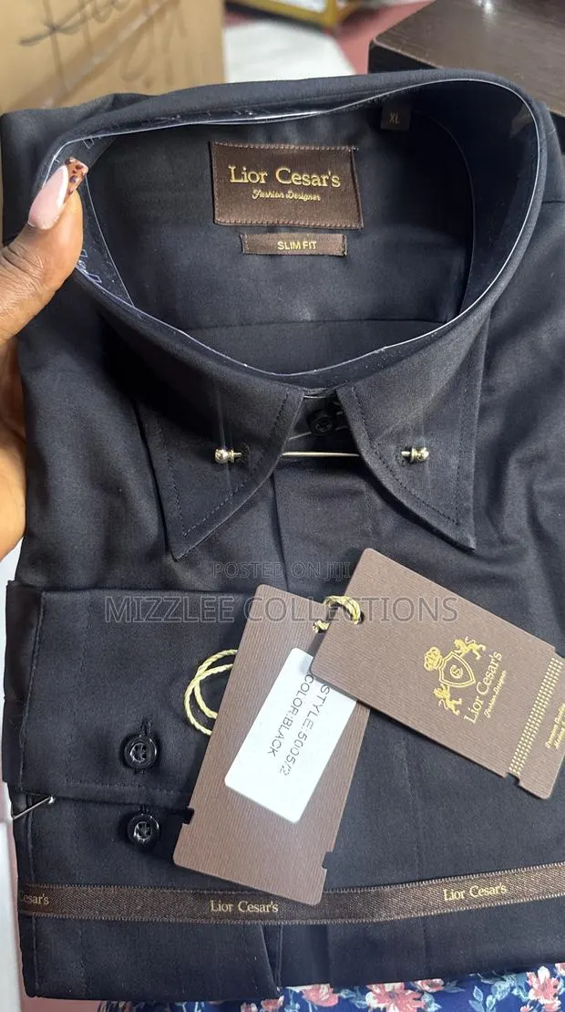 Luxury Black Men Lior Cesar’S Pin Collar Shirt M-3xl · Photo 1