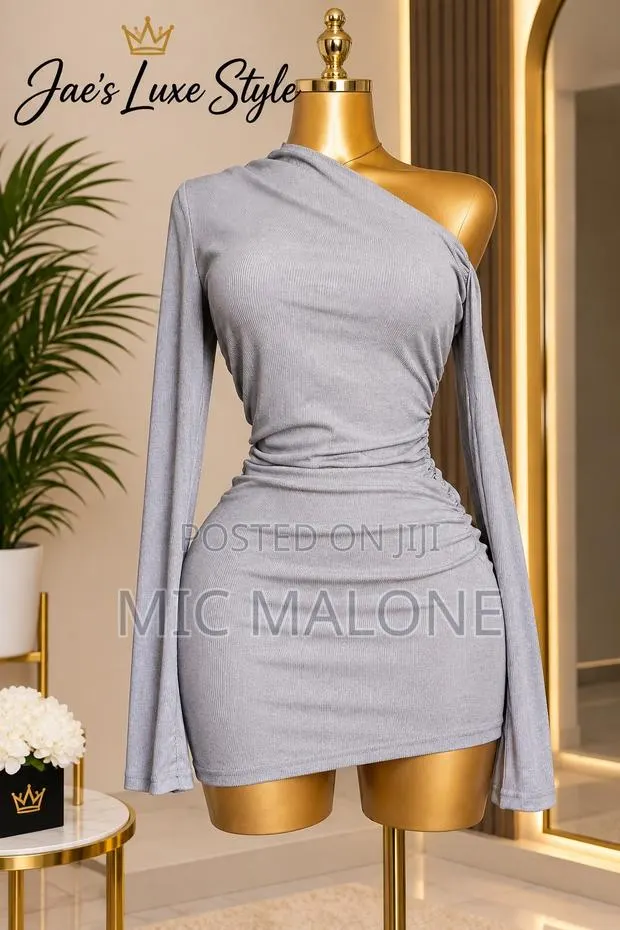 Women’s Grey One-Shoulder Ruched Bodycon Mini Dress · Photo 1