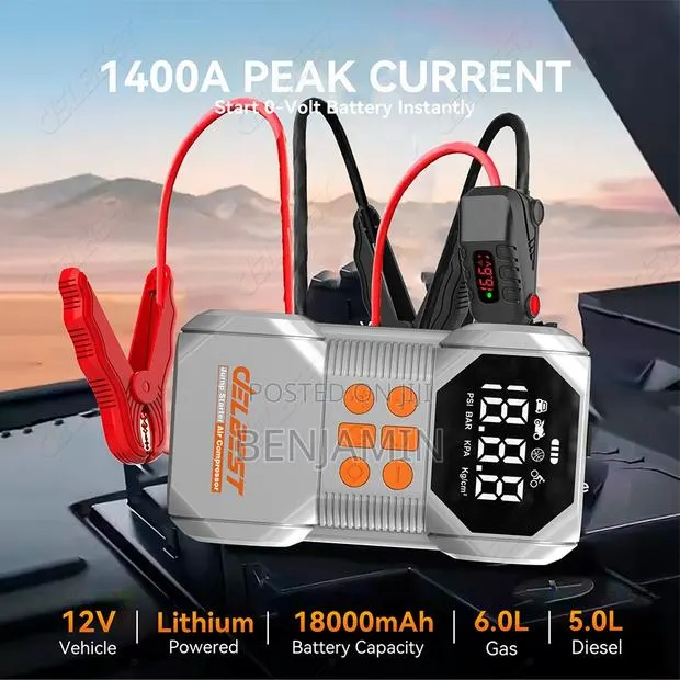 Delbest Q7 Jump Starter + Air Compressor, 18,000 Mah Battery,1400a P/C · Photo 1