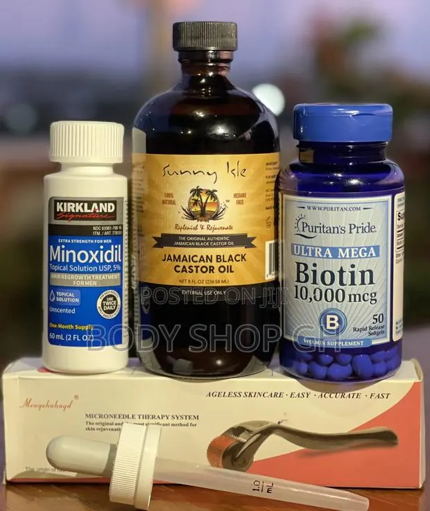 Castor Oil + Kirkland Minoxidil + Roller + Biotin Combo KIT · Photo 1