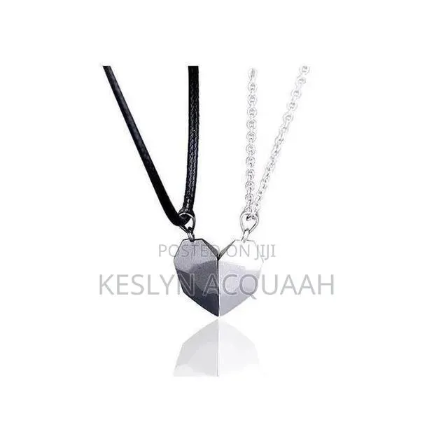 2-Piece Couple Stainless Steel Heart Pendant Necklace – Black White · Photo 1