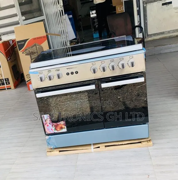 Sealed Grey Midea 90×60 5 Gas Cooker Grill Rotisserie Auto Ignition, · Photo 1