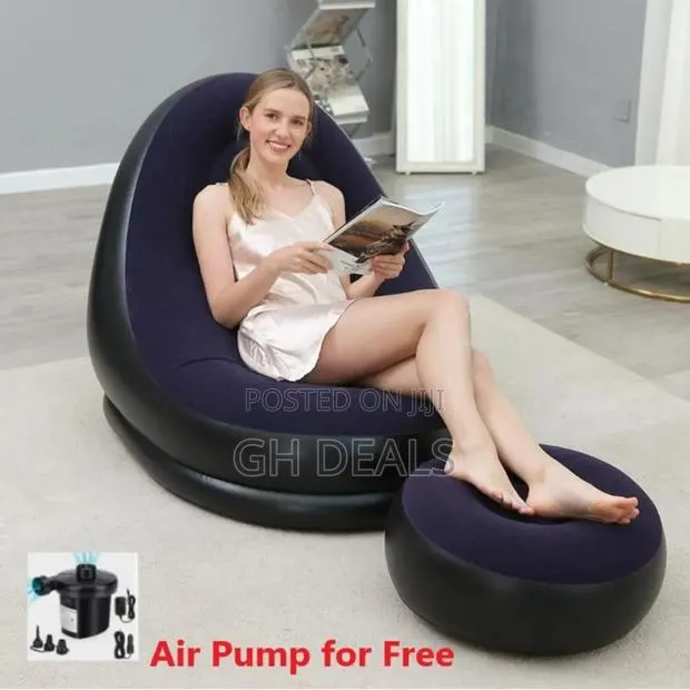Large Lazy Inflatable Sofa Chairs Pvc Lounger Seat With Footrest Pump · Photo 1