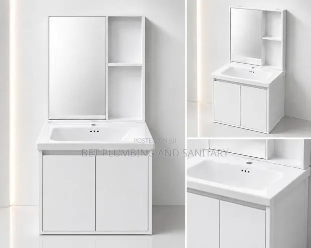 All White Cabinet Basin With Mirror_hanging Hand Wash Basin Complete · Photo 1