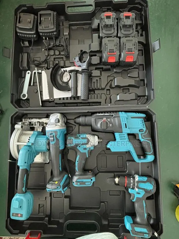 5pcs 21v Cordless Kit: Hammer Impact Drill, Wrench, Grinder, Cutter · Photo 1