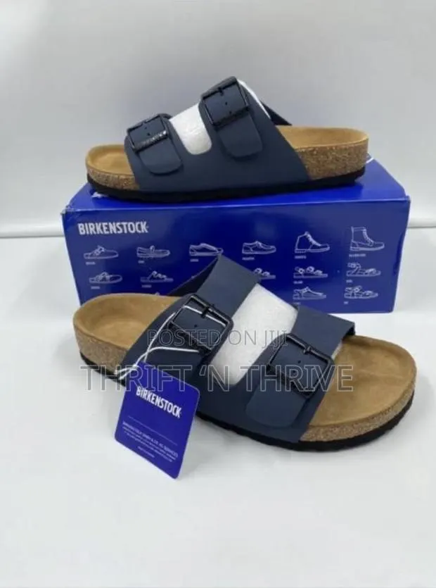 Blue Black Birkenstock Arizona Two-Strap Sandals With Cork Footbeds, · Photo 1
