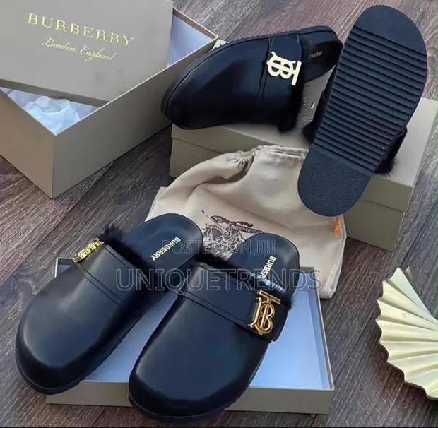 Burberry Monogram Motif Leather Clogs (Black) · Photo 1