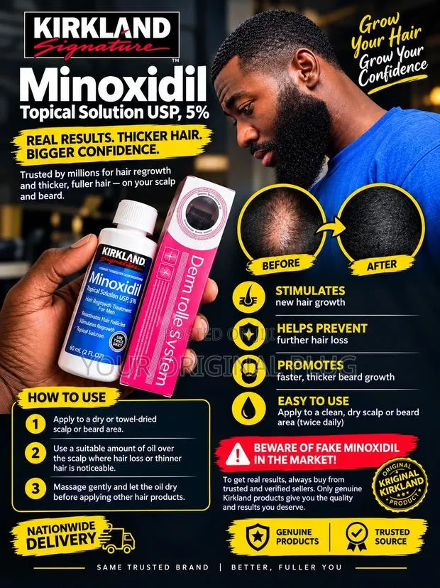 Kirkland Minoxidil 5% Extra Strength + Derma Roller, Hair Growth Combo · Photo 1
