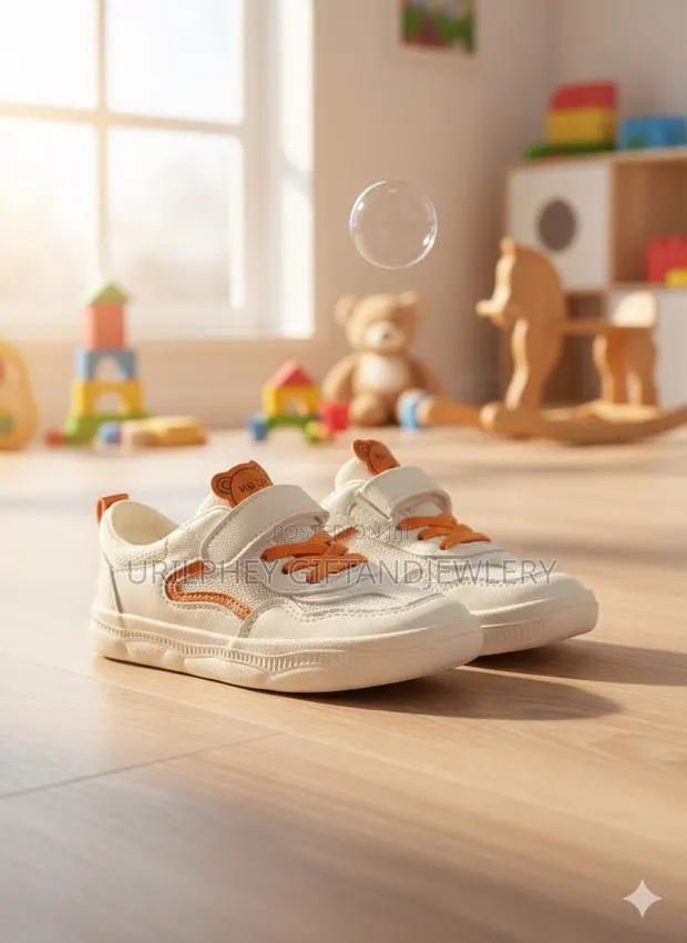 Toddler Cream Orange Teddy Bear Sneakers – Easy-Strap Athletic Shoes · Photo 1