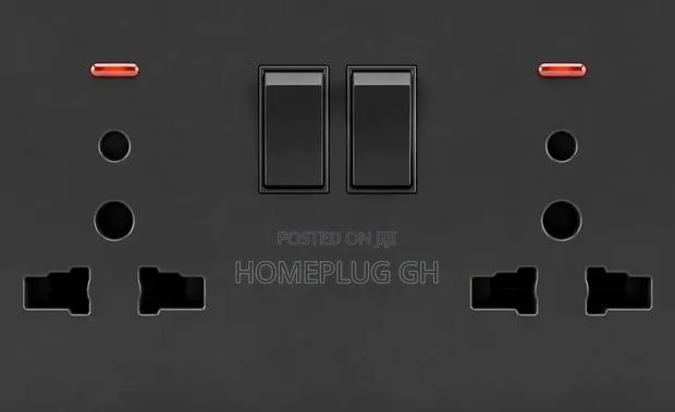 Double Socket With Switches + Neon – Black (F1-B-11) · Photo 1