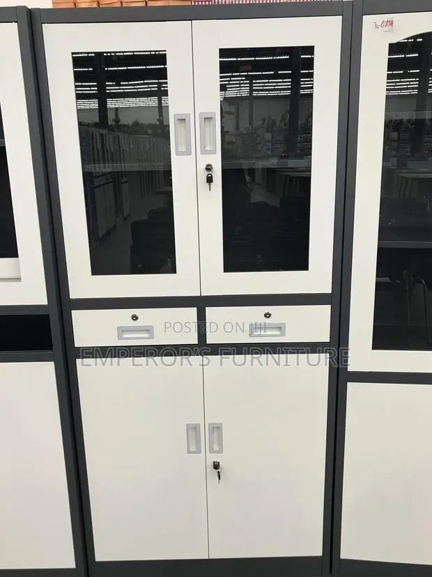 Metal Office Cabinet – 4-Door Storage Cabinet With Glass Doors Lock · Photo 1