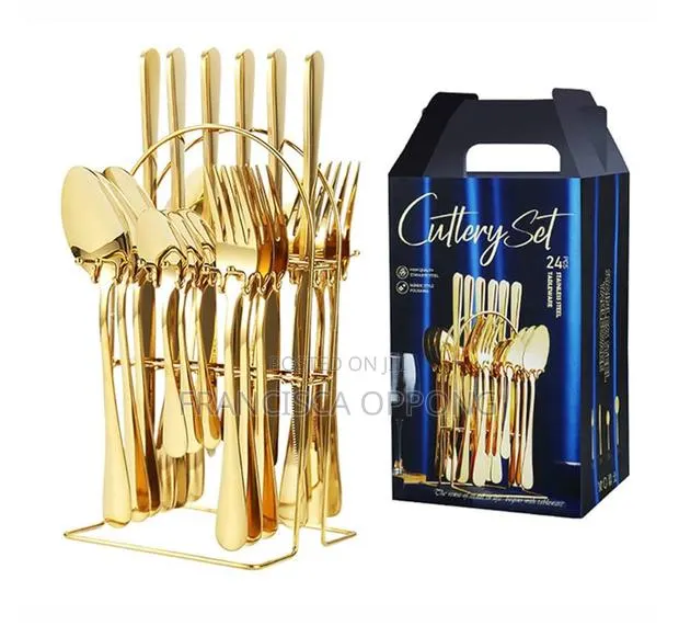 25pieces Premium Stainless Steel Cutlery Set Available in Gold Silver · Photo 1