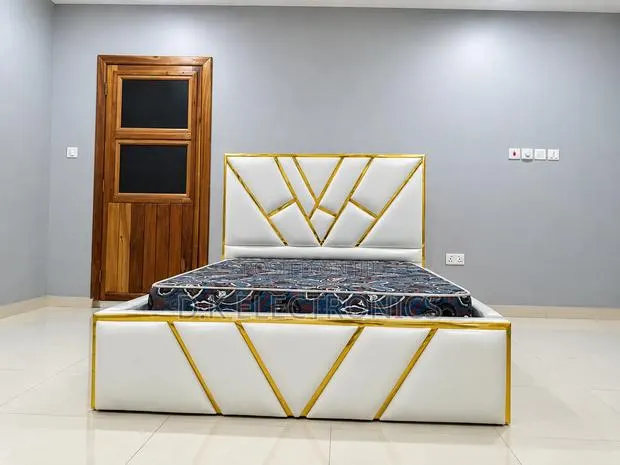 New White and Gold Double Bed Frame