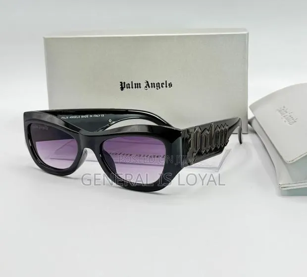 Palm Angels Canby Sunglasses In Black Acetate With Purple Lenses. · Photo 1