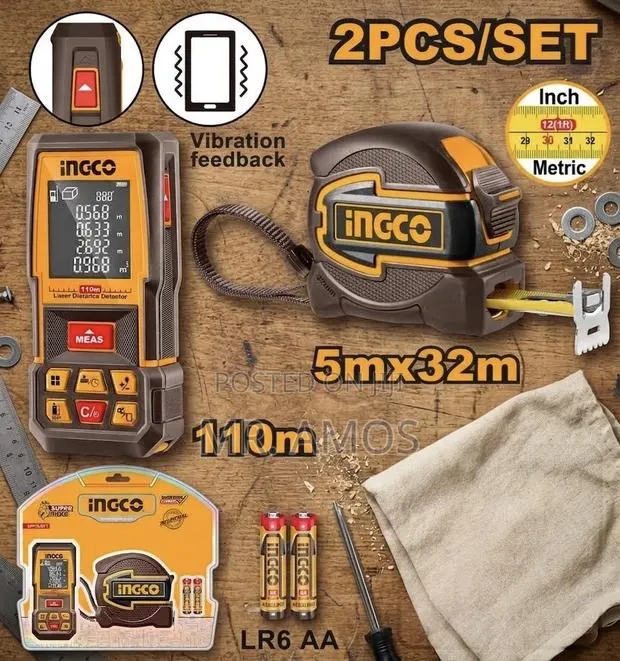 110M Laser Distance Detector With 5M Steel Measuring Tape Combo Kit · Photo 1